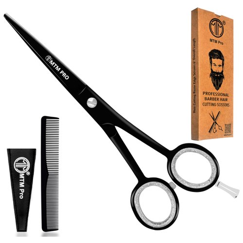 MTM PRO Professional Hair Cutting Scissors 6", Barber Scissors to Cut Hair, Hair Shears for Hair Cutting, Premium Stainless Steel Barber Shears for Men & Women, Kids, Adults, & Pets (Black, 6")
