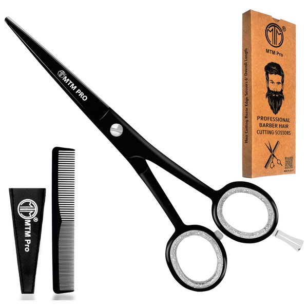 MTM PRO Professional Hair Cutting Scissors 6", Barber Scissors to Cut Hair, Hair Shears for Hair Cutting, Premium Stainless Steel Barber Shears for Men & Women, Kids, Adults, & Pets (Black, 6")