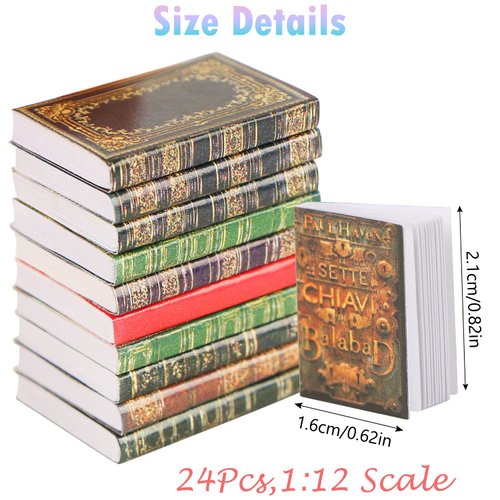 CCOZN 24 Pieces Miniature Dollhouse Books - 1:12 Scale Mini Dollhouse Miniatures Books Accessories Tiny Books for Dollhouse BookShelfs Dollhouse Furniture Pretend Play Supplies