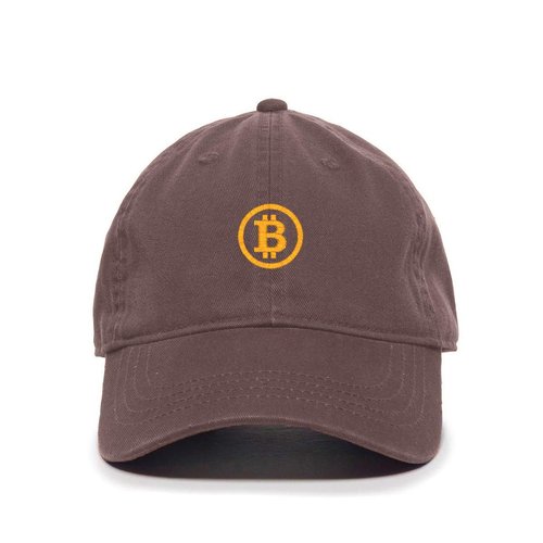 Tech Design Bitcoin Cryptocurrency Baseball Cap Embroidered Cotton Adjustable Dad Hat Brown