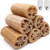 Natural Loofahs, 6 Pack Organic Natural Bath Loofahs Luffa Exfoliating Body Scrubber Sponges for Men Women for Deep Cleaning, with 2 PCS Wall Hooks