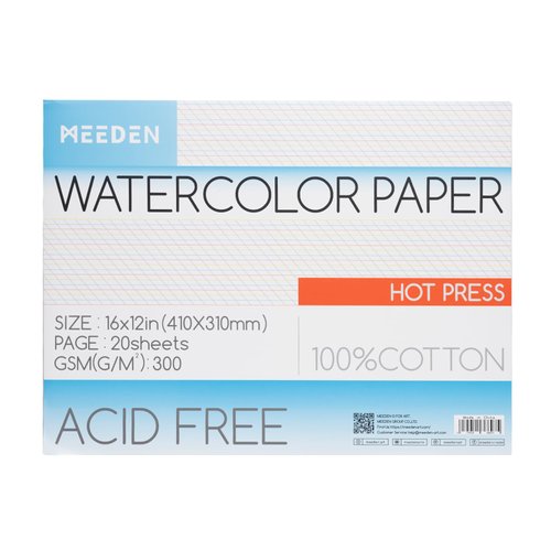 MEEDEN Watercolor Paper Block - 100% Cotton Watercolor Paper Pad of 20 Sheets, 140lb/300gsm, Acid-Free Art Paper for Watercolor, Gouache, Ink and More, 16" x 12" Hot Press