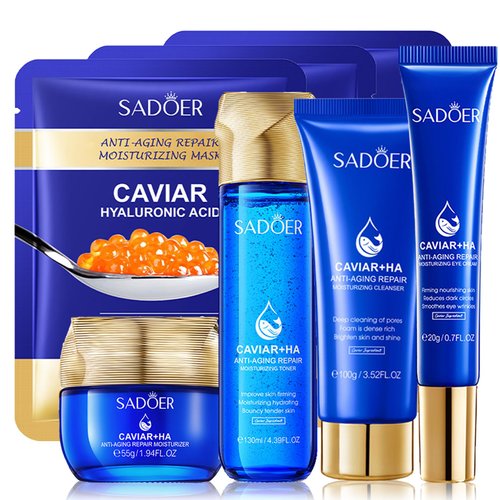 Caviar Essence & Hyaluronic Acid Skincare Set, Skin Care Set, Face Care Set For Women With Face Cream,Toner,Cleanser,Eye Cream,Face Mask, Skin Care Routine,Pamper Gift Set For Her