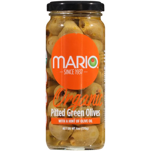 Mario Camacho Greek Organic Green Olives Pitted with Touch of Olive Oil, 6.25 Ounce