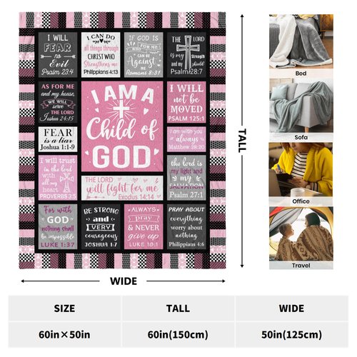 CUJUYO Christian Gifts for Women Blanket 60"x50" - I Am a Child of God Blankets - Inspirational Religious Birthday Gifts - Baptism Confirmation Gifts for Girls - Catholic Spiritual Gifts for Women