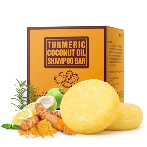 2 Pack Turmeric Soap Bars with Coconut Oil - Natural Organic Ginger Shampoo for Hair Regrowth, Promotes Growth, Strengthens, Deep Cleansing 120g