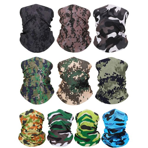 10 Pieces Seamless Bandanas Face Cover Magic Scarf Neck Gaiter Seamless Dustproof Neck Warmer Headbands (Camouflage Style)