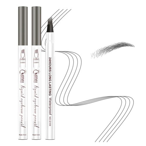 2PCS Magic Eyebrow Pencil, Eyebrow Tattoo Pencil 4 Fork Tip 2024 New 3D Microblading Waterproof Eyebrow Pencil, Natural Makeup Fine Stroke Magic Eyebrow Pencil with 4 Micro-Fork Tip for Women (Gray)