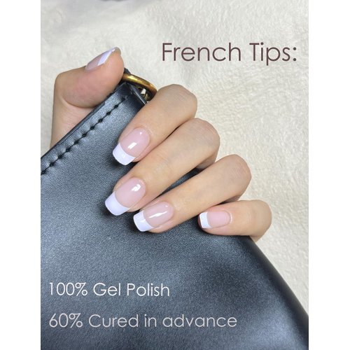 Semi Cured Gel Nail Strips | Classic French 20pcs Semi Cured Gel Nails Sticker | Gel Nail Wraps UV for Home Nails DIY (Nude Transparent)