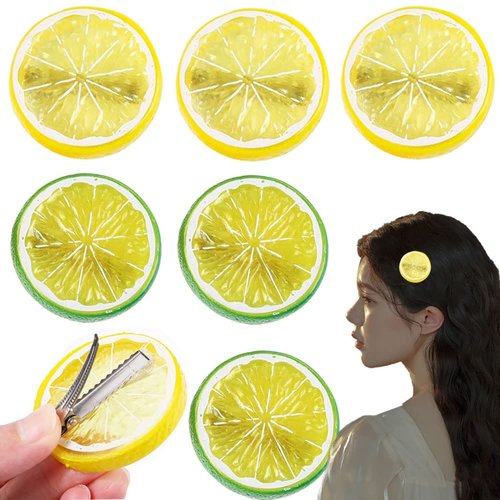 KuuGuu 6 PCS Lemon Hair Clips Cute Lemon Duckbill Clip Hair Barrettes Fashion Anti-slip Bangs Side Hairpins Realistic Creative Fruit Hair Clips for Kids Girls Toddler Christmas Hair Accessories