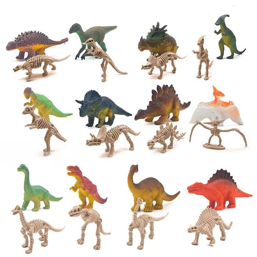 Mini Dinosaur, 24pcs Mini Dinosaur Figures and Dinosaur Skeletons Plastic Small Dinosaur Toys Little Dinosaur Figurine for Dino Cake Topper, Easter Eggs Filler Party Favor Supplies for Christmas