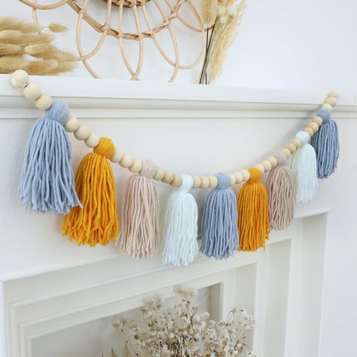 Handmade Boho Birthday High Chair Banner Party Decoration for Girl Baby Shower Blue and White Wall Hangings Decorative for Kids Bedroom