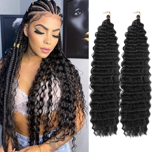 Ocean Wave Crochet Hair 24 Inch 2 Packs Deep Wave Curly Braiding Hair Extensions Synthetic Curly ...