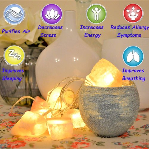 Himalayan Salt String Light with Rock,USB Fairy Lights Night Pink Salt Lamp ,Natural Hand Carved Himalayan Small String Lamp for Office,Baby,Child,LED Nightlight for Bedroom,Bedside,Desk,Computer