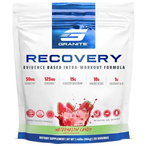 Granite Recovery for Intra & Post Workout |10g Aminos, Electrolytes, Cluster Dextrin for Muscle Recovery & Growth | Amino Acids Supplement with Sensoril | 20 Servings | Watermelon Flavor