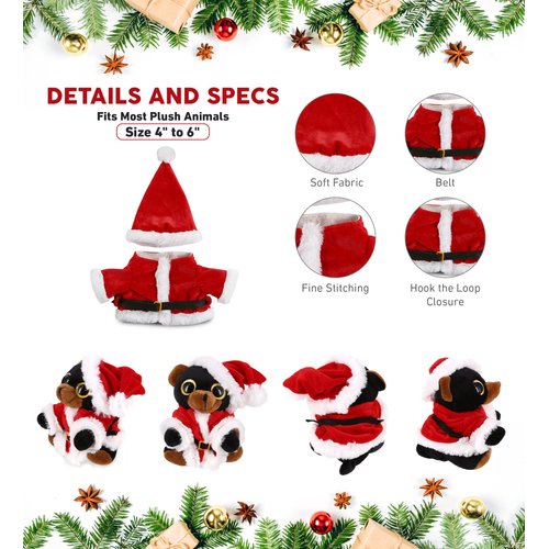 DolliBu Santa Claus Plush Dress Up Set for Teddy Bear Plush Toy – Santa Claus Outfit for Christmas Stuffed Animals, Cute Set of Santa Suit and Stocking Cap for Stuffed Plushies Clothes – Small