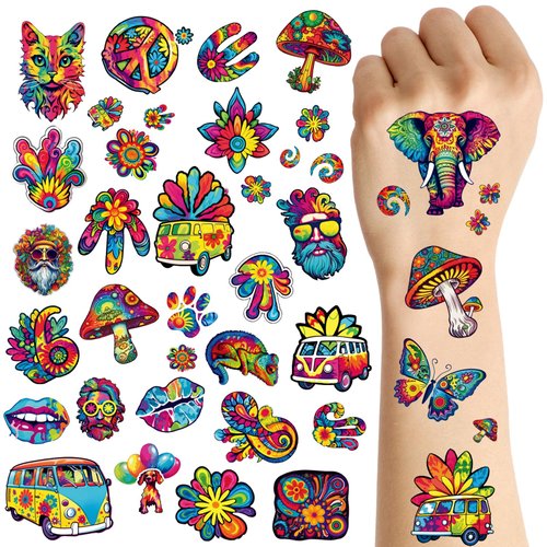 Konsait Hippie Temporary Tattoos For Kids And Adult, Love And Peace Groovy Temporary Tattoos For Teens Hippie Party Decorations Kids Tattoos Temporary For Boys And Girls Hippie Party Favors 10 Sheets