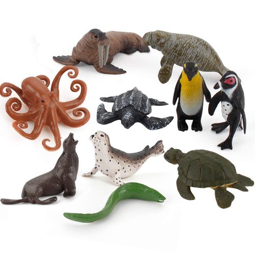 Realistic 10 PCS Mini Ocean Sea Marine Manatee Walrus Turtle Figure Desktop Decoration Party Supplies Cake Toppers Bath Toy for Kid Boy Girl 5 6 7 8 Year Old