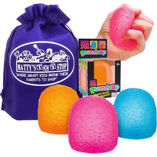 Schylling NeeDoh Gumdrop...Groovy Glob! Squishy, Squeezy, Popping, Stretchy Stress Fidget Gumdrops Complete Gift Set Party Bundle with Storage Bag - 3 Pack (Assorted Colors)