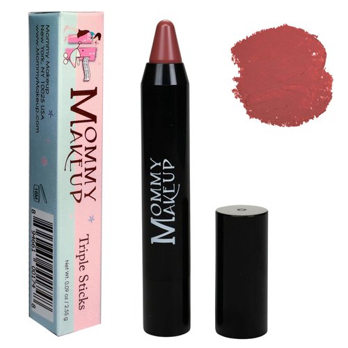 Mommy Makeup Triple Sticks Lipstick & Cream Blush in Tess (A Muted Rose) - Soft & Creamy, Moisturizing Multistick For Lips & Cheeks with Medium Coverage