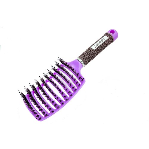 Zabolight Premium Vent Boar Bristle Hair Brush Vented Detangling Oversize Hair Brush for Thick Long Curly Hair, Curved Fast Blow Drying Brush for Women & Men (Purple)
