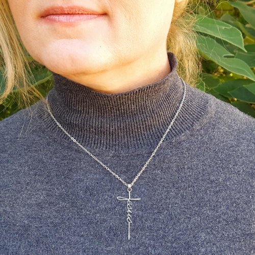 The Positive Christian Jesus Cross Necklace - Adjustable 20" Stainless Steel Jesus Necklace - Silver Christian Jewelry - Faith Jewelry Gift for Christmas, Wedding, Anniversary