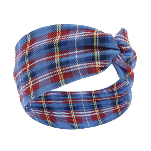 Woration Headbands for Women, Blue Plaid Hairband Hair Non Slip Hand Band Sports Yoga Headscarves Twisted Knotted Headwrap Stretchy Headwear Head Wrap