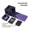 Mage Tech Card Deck Box for MTG Commander - Patented Design, Commander Display, Fits 100 Double-Sleeved Cards, 35pt Card Brick & Dice Tray - Black/Purple