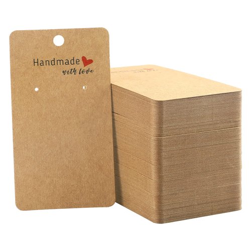 joycraft 200 Pack Kraft Earring Cards, 2"x3.5" Earring Display Holder Cards,Handmade with Love Hanging Tags,Blank Brown Earring Tags for Selling,Hanging Earring,Jewelry,DIY Crafts,Retail