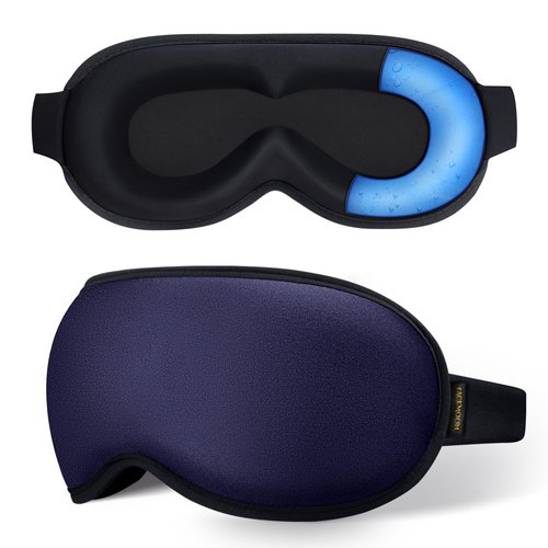 Cooling Gel 3D Sleep Eye Mask-Weighted Blackout Sleep Mask & Cold Compress for Dark Circles, Dry Eyes, and Puffiness - Comfortable, Eyelash-Friendly, Reusable for Relaxing Sleep -Blue