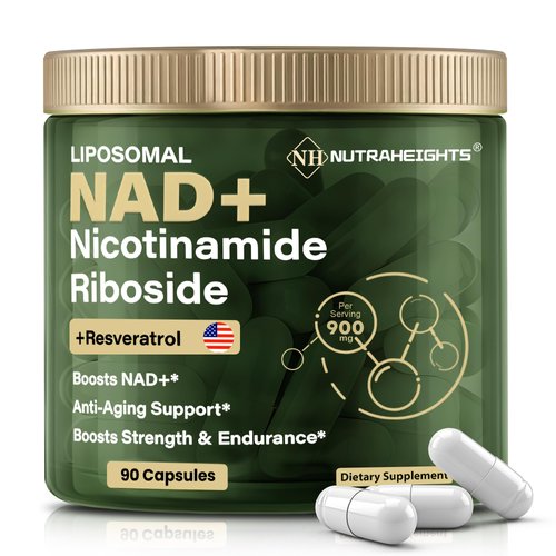 NutraHeights NAD+ Supplement | 900mg Liposomal Nicotinamide Riboside with Resveratrol & Quercetin | Cellular Energy, Focus, Healthy Aging Support | 90 Vegan Capsules | Non-GMO