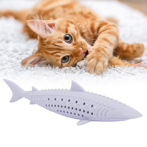 LTSQIN Cat Toothbrush Catnip Toy,Interactive Fish Shape Cat Toothbrush Teething Toy with Catnip Cat Toys Fish Silicon Fish Cat Dental Chews Toy for Bored Indoor Adult Cats (Purple)