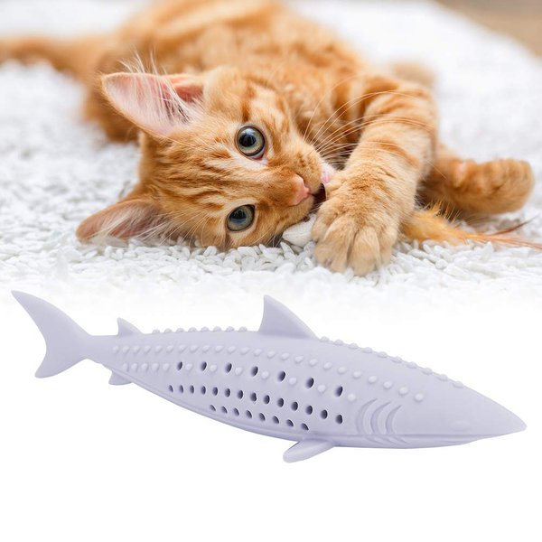 LTSQIN Cat Toothbrush Catnip Toy,Interactive Fish Shape Cat Toothbrush Teething Toy with Catnip Cat Toys Fish Silicon Fish Cat Dental Chews Toy for Bored Indoor Adult Cats (Purple)