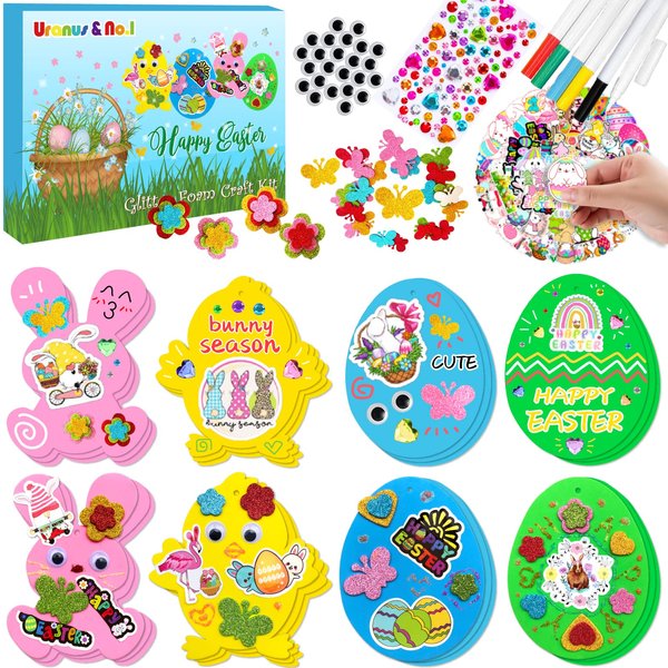 322pcs Easter Foam Stickers Set, Rabbit Chick Egg Arts and Crafts Kits for Kids, DIY Craft Supplies for Home Classroom Activities, Ideal Gifts for Boy/Girl Easter Basket Stuffers