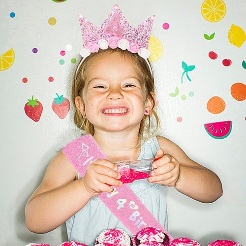 Casoty Pink 4th Birthday Sash and Crown Set, 4th Birthday Decorations, 4th Birthday Headband, 4th Birthday Party Decorations, Pink Birthday Gifts for Girl