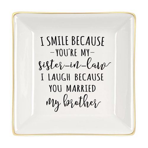 Sister in Law Gifts I Smiled Because You're My Sister in Law Ring Dish Ceramic Ring Holder Valentine’s Day Gifts for Sister in Law Bride Gifts for Women Birthday Wedding Anniversary Christmas