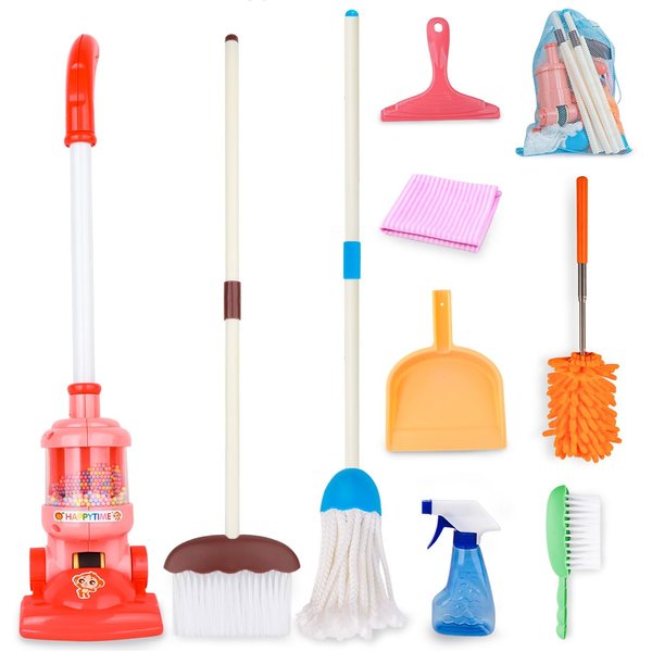 Meland Kids Cleaning Set - 8Pcs Toddler Broom and Cleaning Set with Toy Vacuum Cleaner, Pretend Play Children House Cleaning Toys, Christmas Birthday Gift for Girls Boys