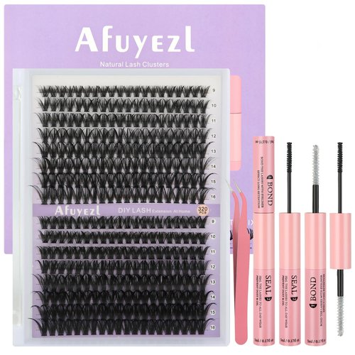 320pcs Natural Eyelashes Lash Clusters Kit 9-16mm Mix 30D 40D Curl Wispy Lash Cluster Lash Extension Kit Eyelashes Clusters Individual Lashes Kit with Lash Bond and Seal Lash Tweezers