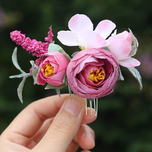 Fangsen Silver Wedding Rose Flower Hair Comb Bridal Flower Hair Clip Floral Hair Accessories for Women and Girls (Purple)