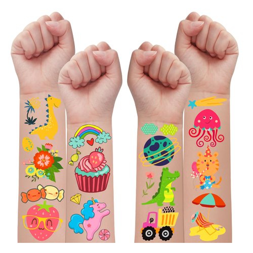 Leesgel Kids Temporary Tattoos For Birthday Party Decorations, Fake Tattoos Stickers With Dinosaur/Unicorn/Mermaid For Kids Boys And Girls, Fun Birthday Party Favors（28 Sheets）