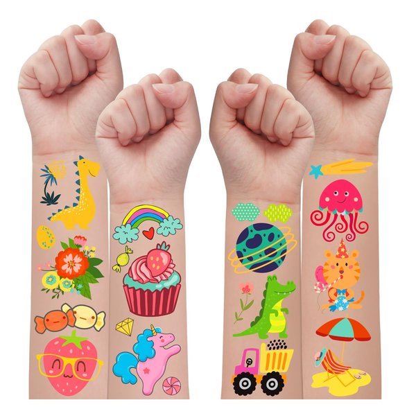 Leesgel Kids Temporary Tattoos For Birthday Party Decorations, Fake Tattoos Stickers With Dinosaur/Unicorn/Mermaid For Kids Boys And Girls, Fun Birthday Party Favors（28 Sheets）