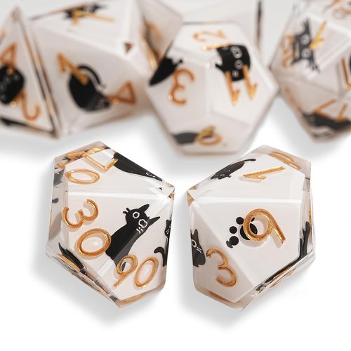 GU BEI TE DND Dice Set 7-Pcs, Sharp Edge Cute Cat Style Resin Dice Polyhedral Resin Sharp Edge Dice for Roleplaying Games Dungeons and Dragons RPG MTG Table Games