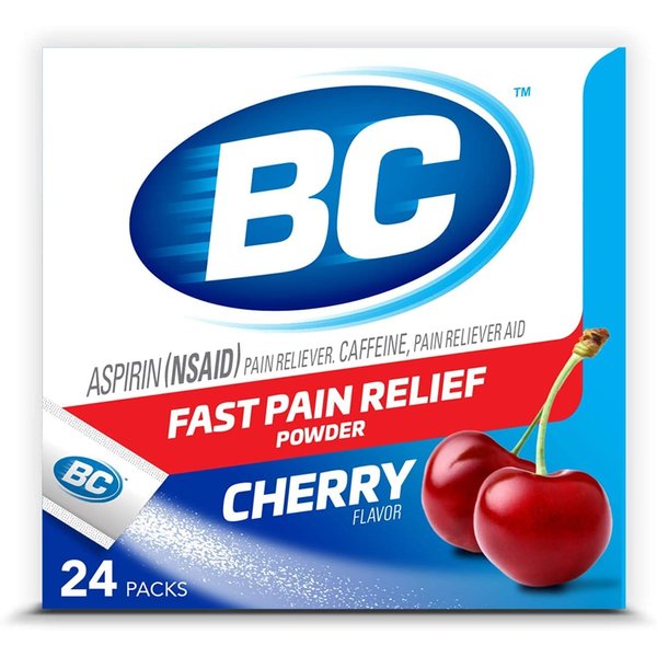 BC Powder Pain Reliever, Cherry Flavor Aspirin Dissolve Packs, 24 Count Powder Packets (6 Pack)