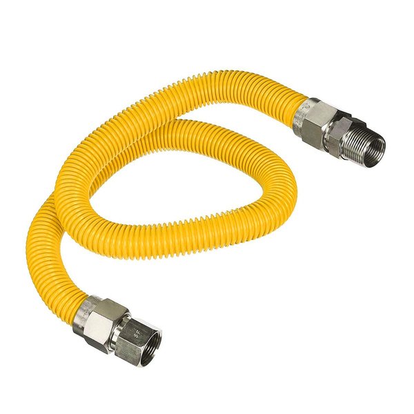 Gas Connector 36 inch Yellow Coated Stainless Steel, 1” OD Flexible Gas Hose Connector for Tankless Water Heater, with 3/4” FIP x 3/4” MIP Stainless Steel Fittings, 36” Gas Appliance Supply Line