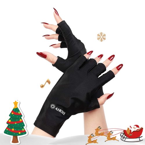 AIRSEE Premium Series Anti-UV Gloves for Nail Gel, Soft Silky and Comfortable to Enjoy Manicures,Professional UPF50+ Protection for UV Lamp,Fingerless Gloves for Women Girls Use(Midnight Elegance)