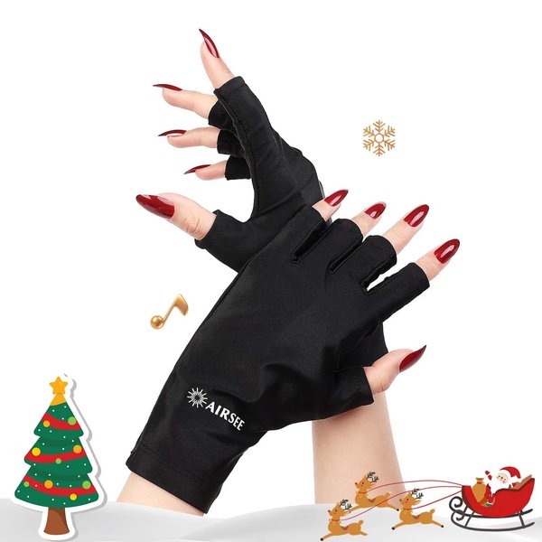 AIRSEE Premium Series Anti-UV Gloves for Nail Gel, Soft Silky and Comfortable to Enjoy Manicures,Professional UPF50+ Protection for UV Lamp,Fingerless Gloves for Women Girls Use(Midnight Elegance)