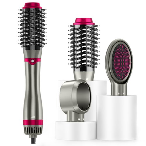 Furryfinds Hair Dryer Brush, 1200W One-Step Hot Air Brush with Negative Ion Anti-Frizz, 3 Heat & 2 Speed Settings, Ceramic Coating for Drying, Straightening, Curling, Volumizing Hair - Grey