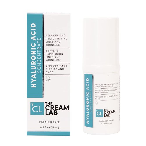 THE CREAM LAB Hyaluronic Acid Concentrate with Caffeine, Argan Oil, Avocado Oil. Reduces and prevents fine lines, wrinkles, dark circles and undereye bags. Non comedogenic. Lightweight texture.