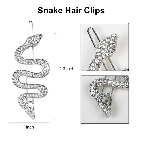 TEBIEKOY Snake Hair Pins with Sparkly Rhinestones Hair Clips, 4 Pcs Alloy Snake Hair Clips Set, Crystal Hair Accessories Headdress for Girls and Women