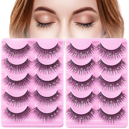 ANCIRS 2 Boxes(20pcs) Diamond False Eyelashes for Makeup, Natural Rhinestone Decorative Faux Mink...